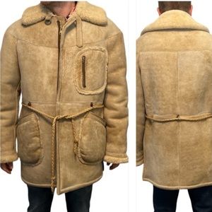 Sheepskin shearling mountain man coat - gold accessories - unique show stopper